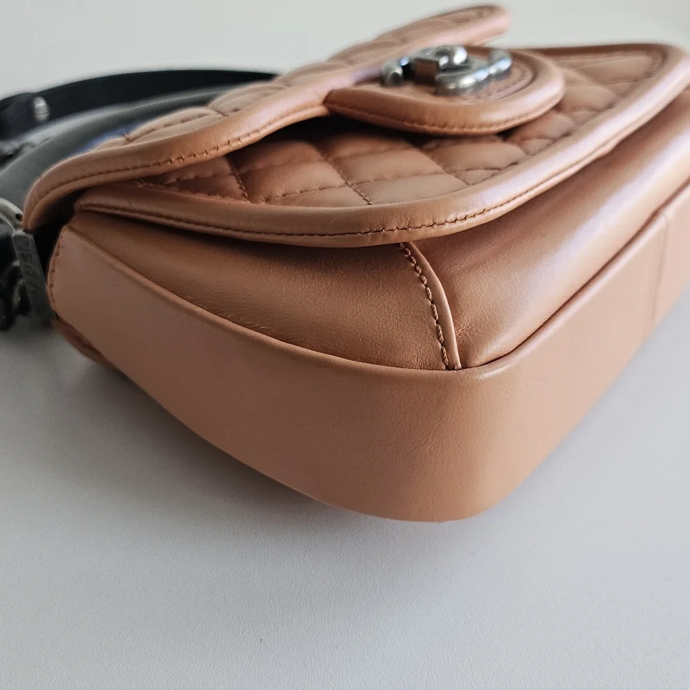 Chanel Peach Quilted Top Handle Flap Bag